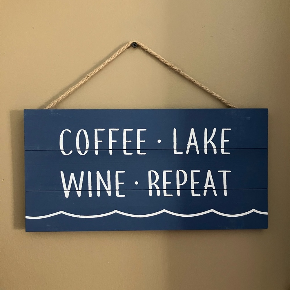 Nautical Blue Wall Sign - Coffee Lake Wine Repeat